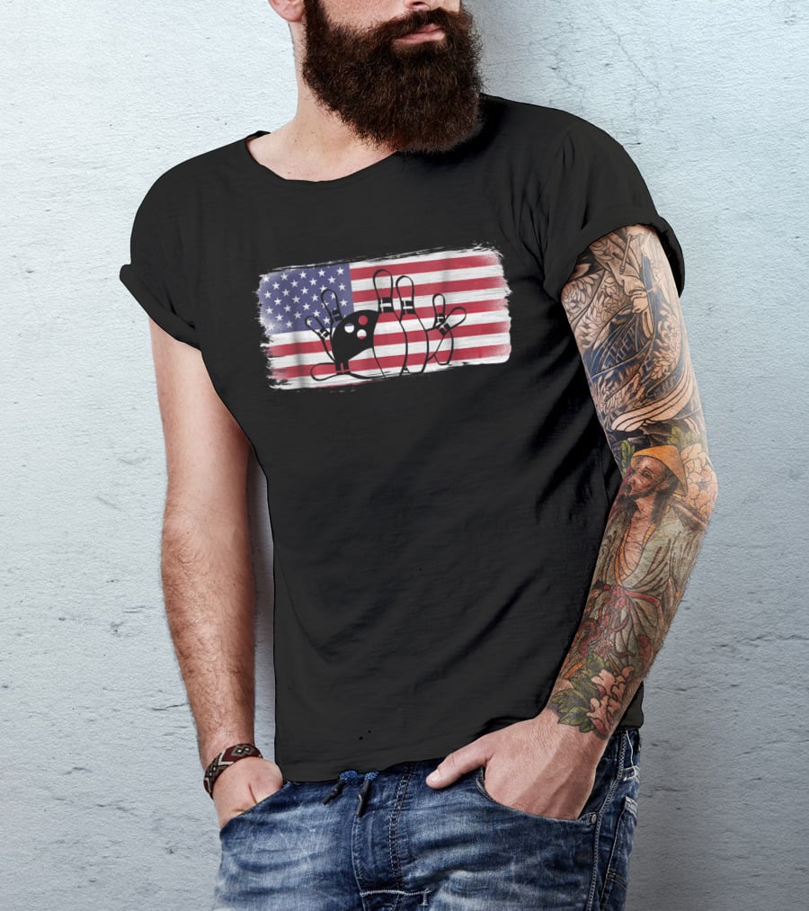 USA American Flag Bowling Fan Player Perfect Strike Patriotic T-Shirt