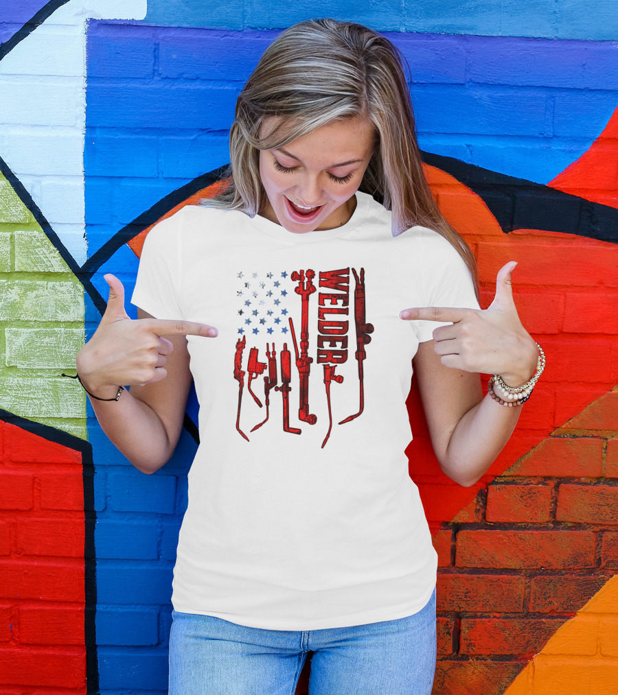USA Flag Welder Mask Gas Welding Metal Tools T-Shirt