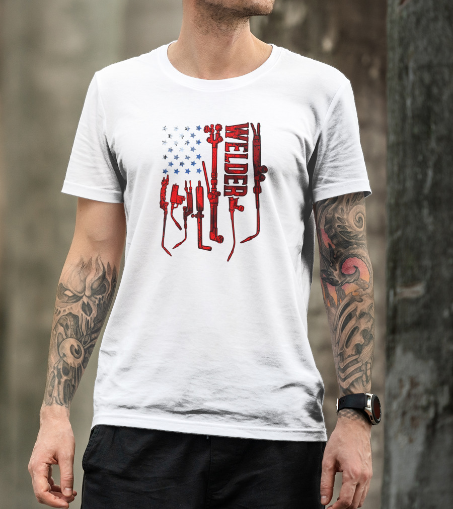USA Flag Welder Mask Gas Welding Metal Tools T-Shirt