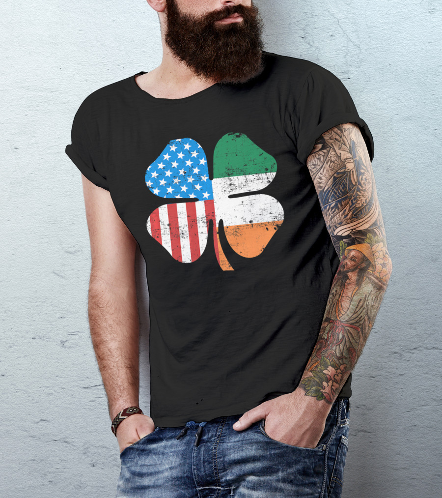 St. Patrick's Day Clover USA Ireland Flag T-Shirt