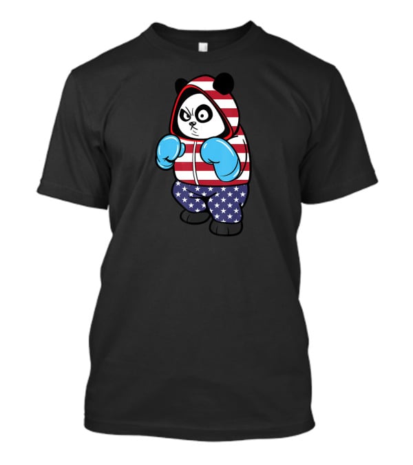 USA United States Boxing Panda Bear In American Flag Hoodie And Gloves T-Shirt