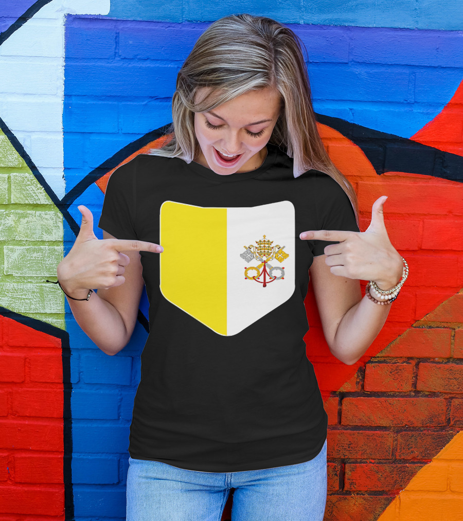 Vatican City Flag Pocket Style Emblem Design With Keys And Tiara T-Shirt
