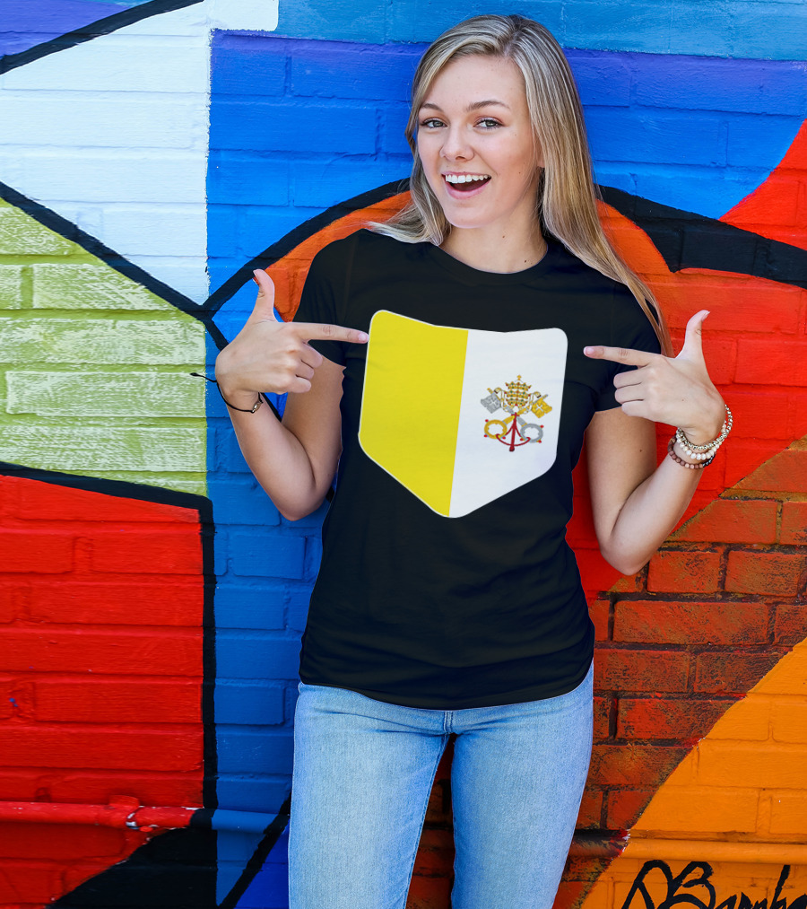 Vatican City Flag Pocket Style Emblem Design With Keys And Tiara T-Shirt