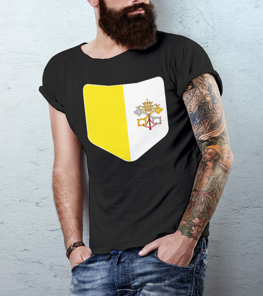 Vatican City Flag Pocket Style Emblem Design With Keys And Tiara T-Shirt