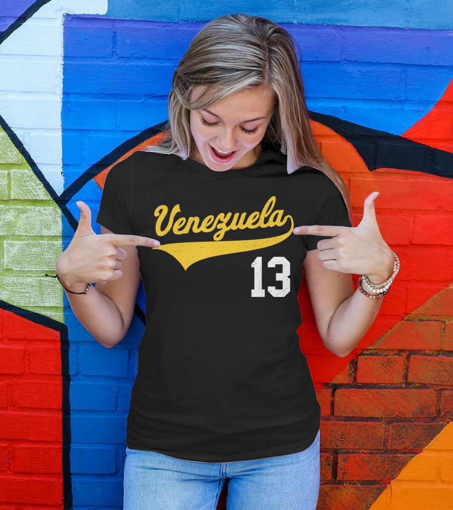 Venezuela Vintage Baseball Script Number 13 T-Shirt