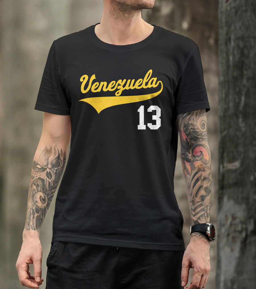 Venezuela Vintage Baseball Script Number 13 T-Shirt