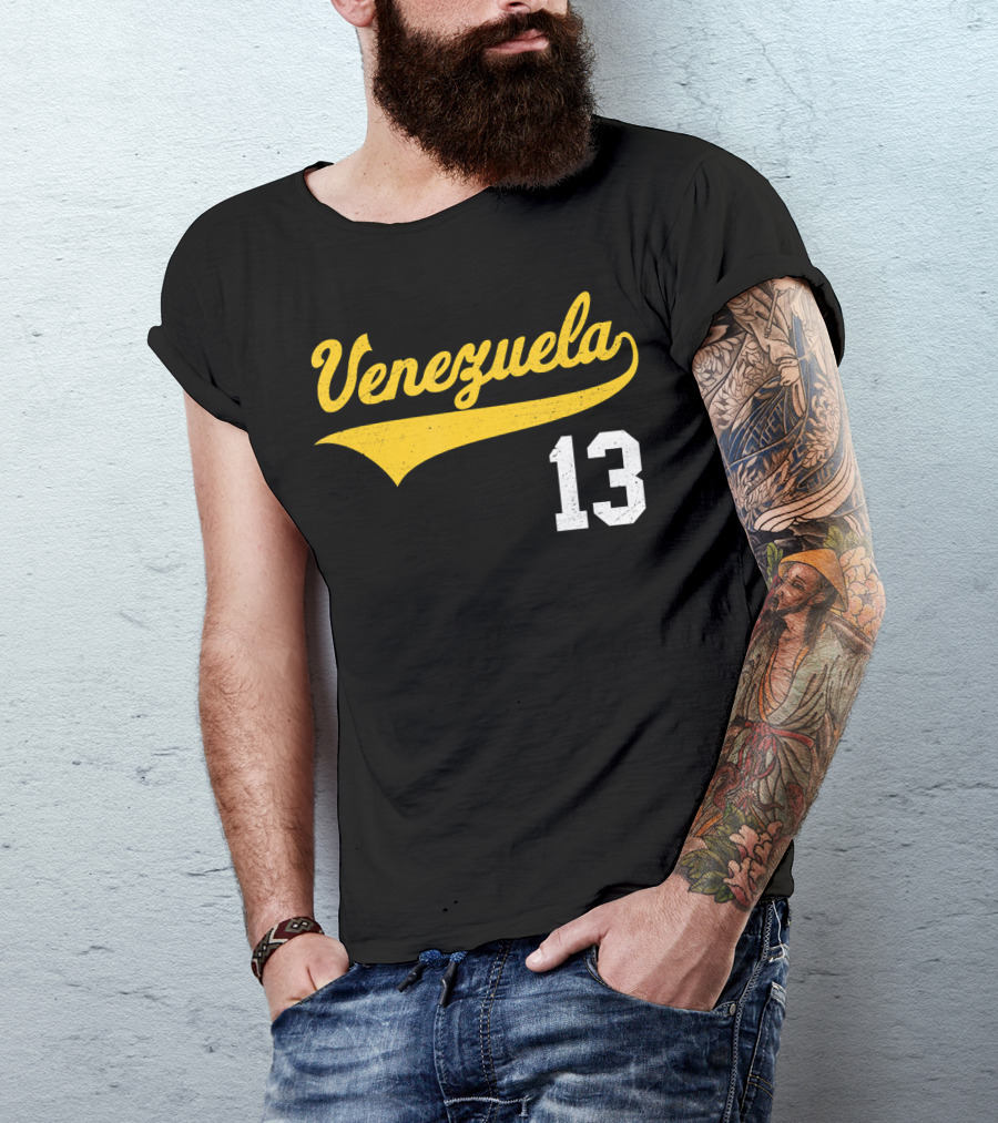 Venezuela Vintage Baseball Script Number 13 T-Shirt
