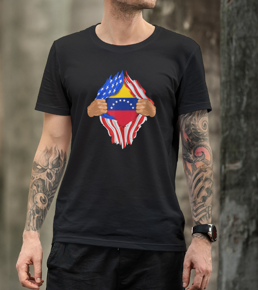 Venezuelan Blood Inside Me USA Venezuela Flag Fusion T-Shirt