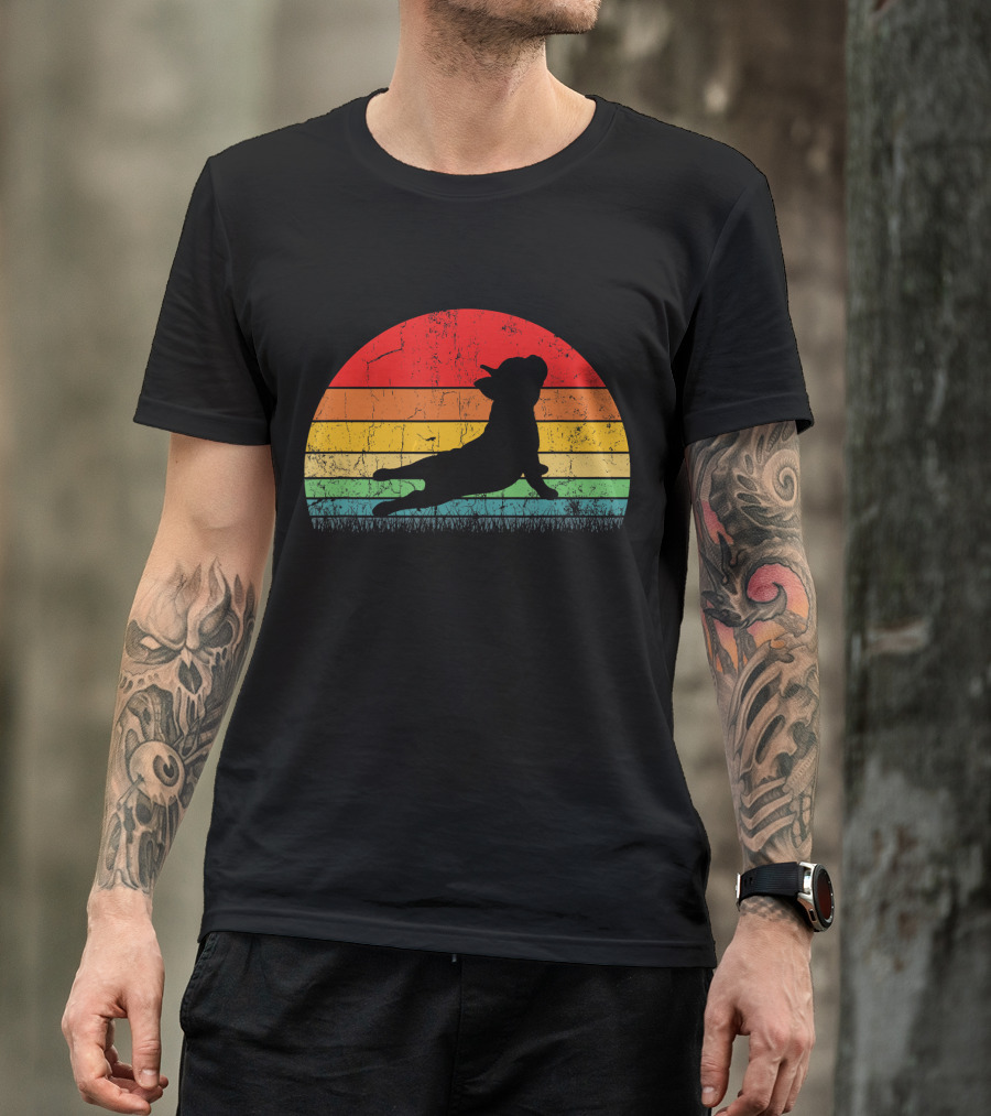 Vintage Yoga Bulldog Silhouette Sunset Frenchie T-Shirt