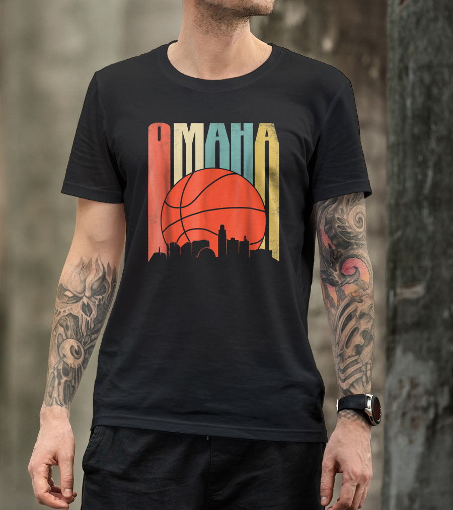 Vintage Omaha Nebraska Basketball Skyline Retro T-Shirt