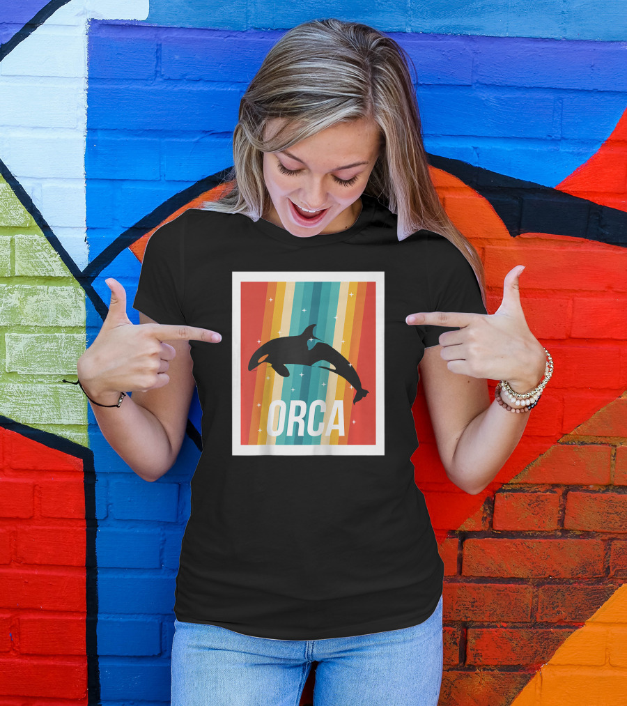 Vintage Orca Killer Whale Rainbow Stripes Retro Raglan Baseb T-Shirt