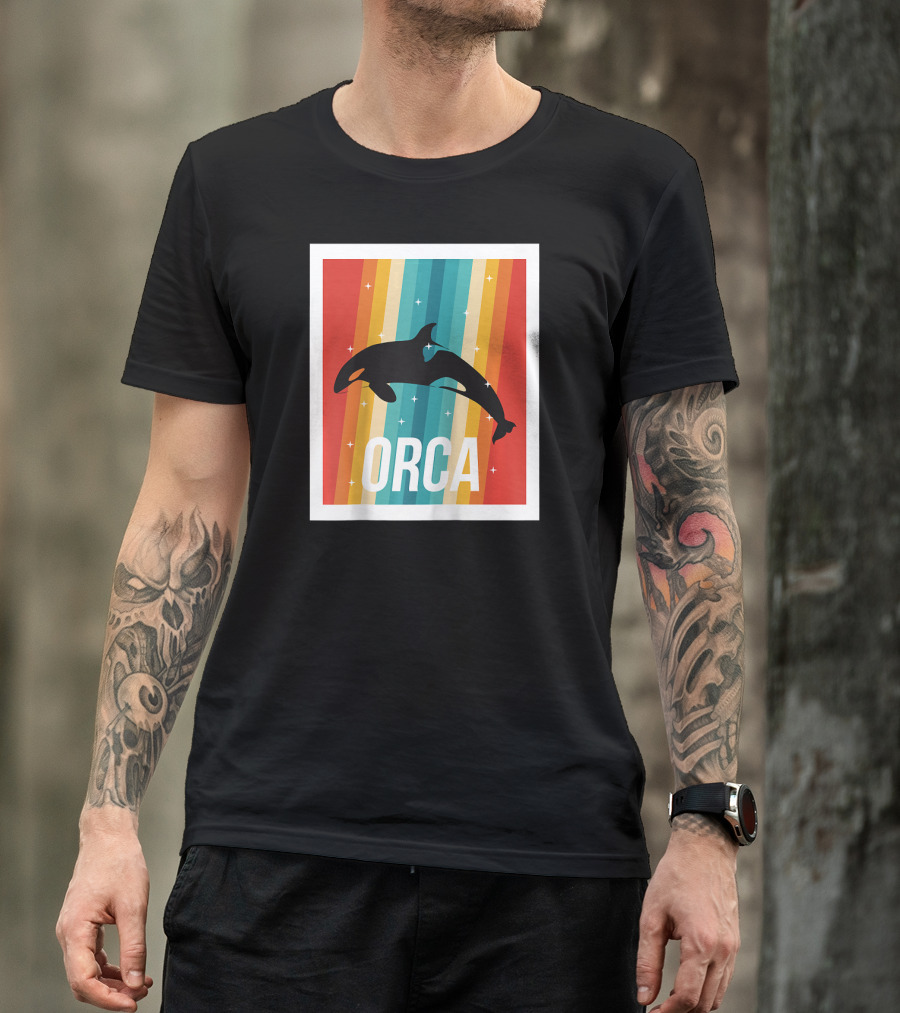 Vintage Orca Killer Whale Rainbow Stripes Retro Raglan Baseb T-Shirt
