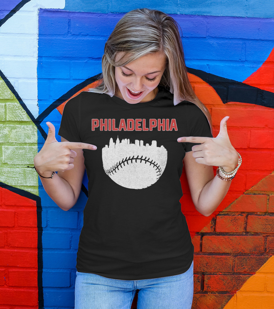 Philadelphia Cityscape Baseball T-Shirt