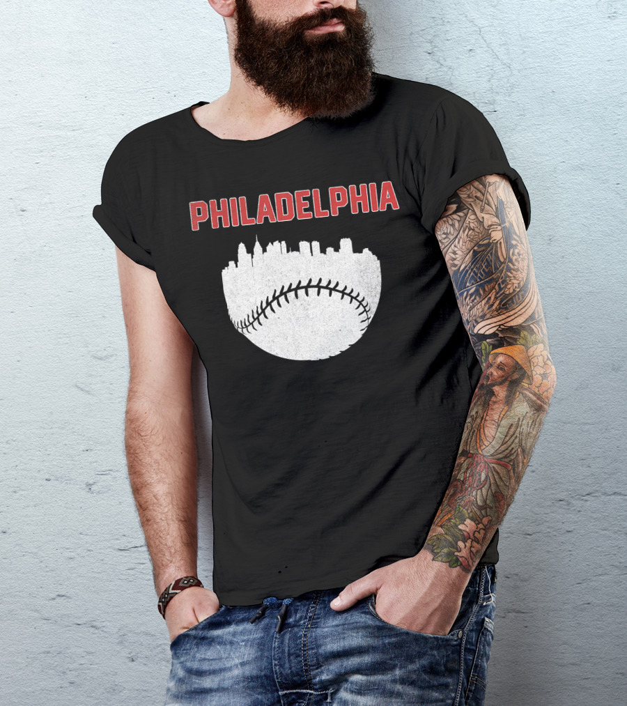 Philadelphia Cityscape Baseball T-Shirt