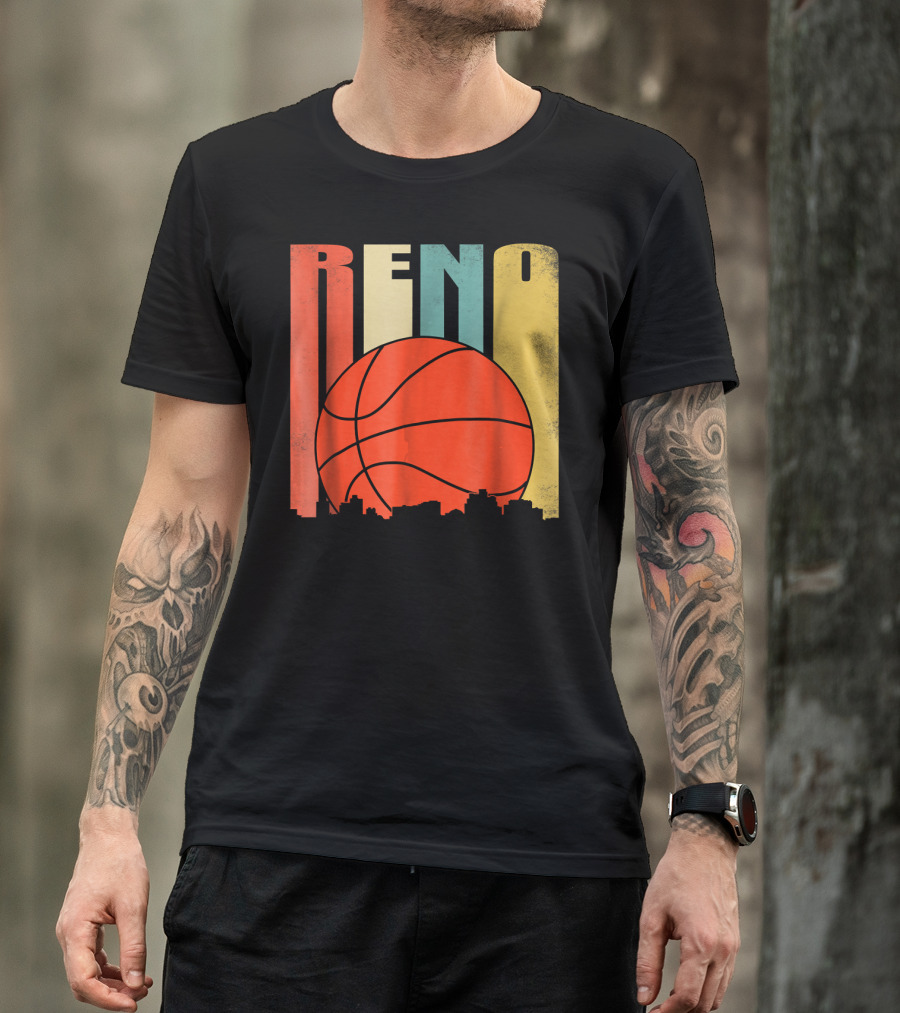 Reno Nevada Retro Basketball Skyline T-Shirt