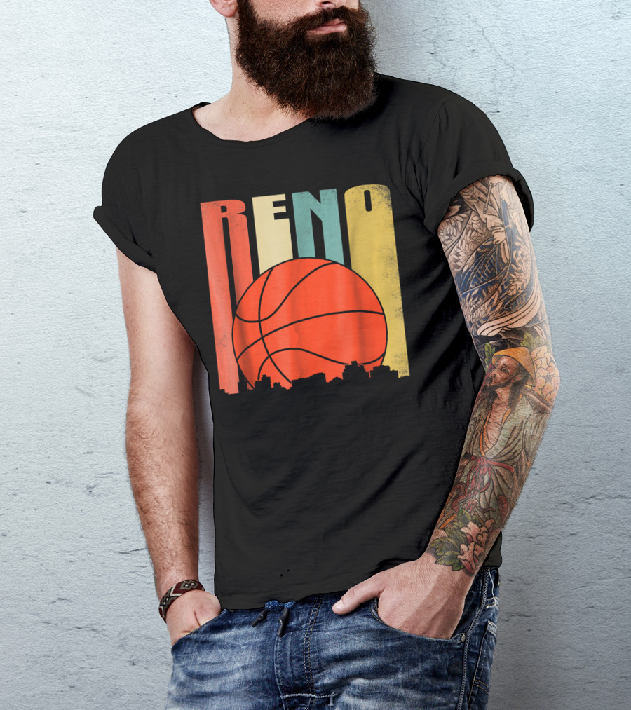 Reno Nevada Retro Basketball Skyline T-Shirt