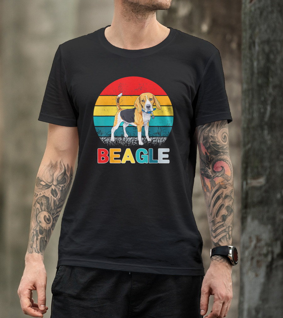 Vintage Beagle Retro Stripes Graphics T-Shirt