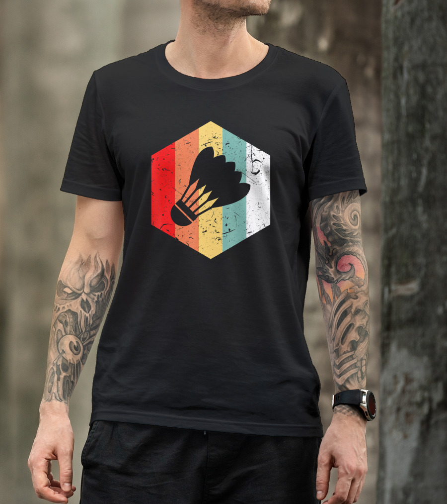 Vintage Shuttlecock Retro Hexagon Sports T-Shirt