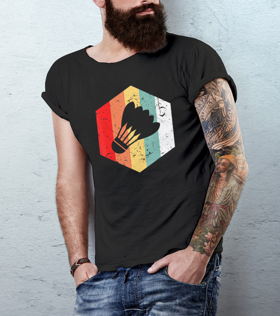 Vintage Shuttlecock Retro Hexagon Sports T-Shirt