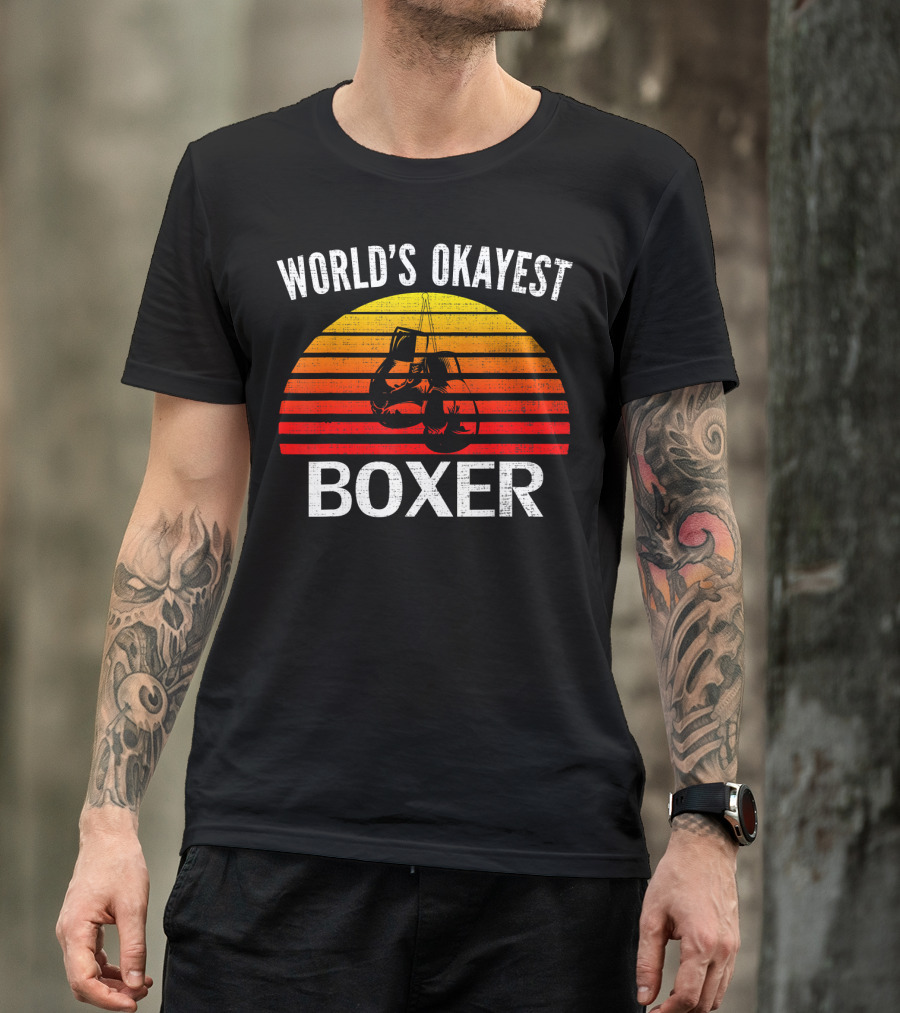 World's Okayest Boxer Vintage Funny Boxing Gloves Sunset T-Shirt