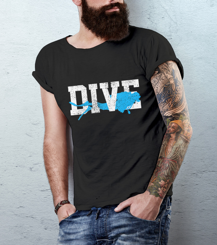 Vintage Scuba Diving Dive Diver Station Scho Bold Dive Text With Diver T-Shirt