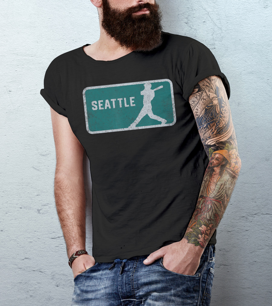 Seattle Vintage Baseball Player Silhouette SEA T-Shirt