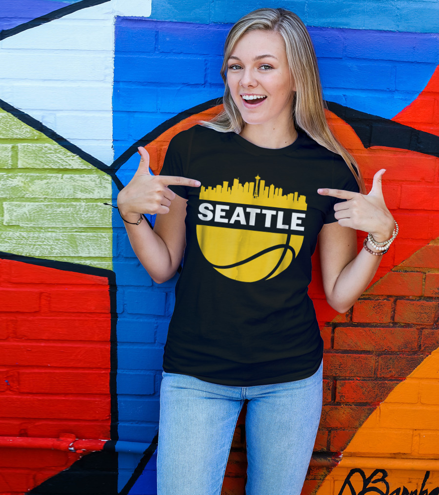 Seattle Skyline Basketball Cityscape Vintage T-Shirt