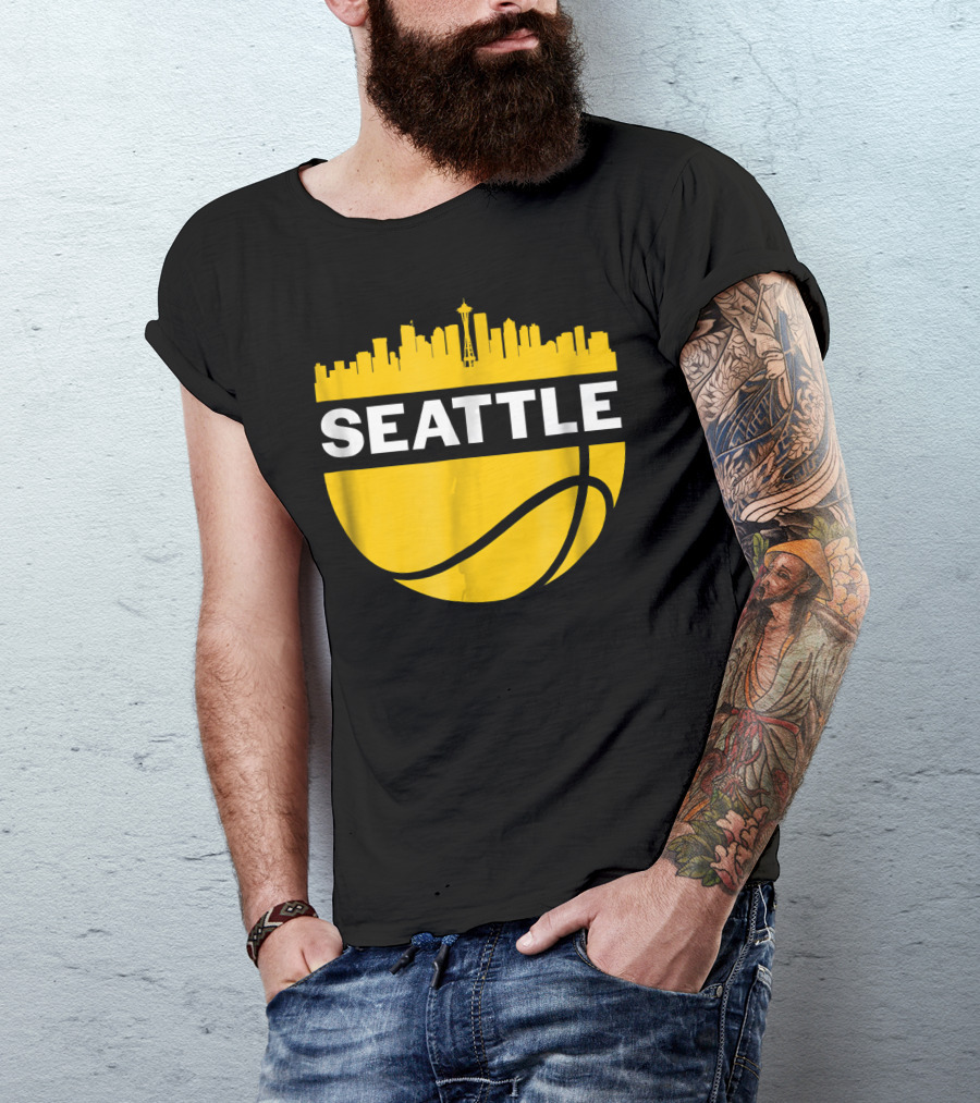 Seattle Skyline Basketball Cityscape Vintage T-Shirt