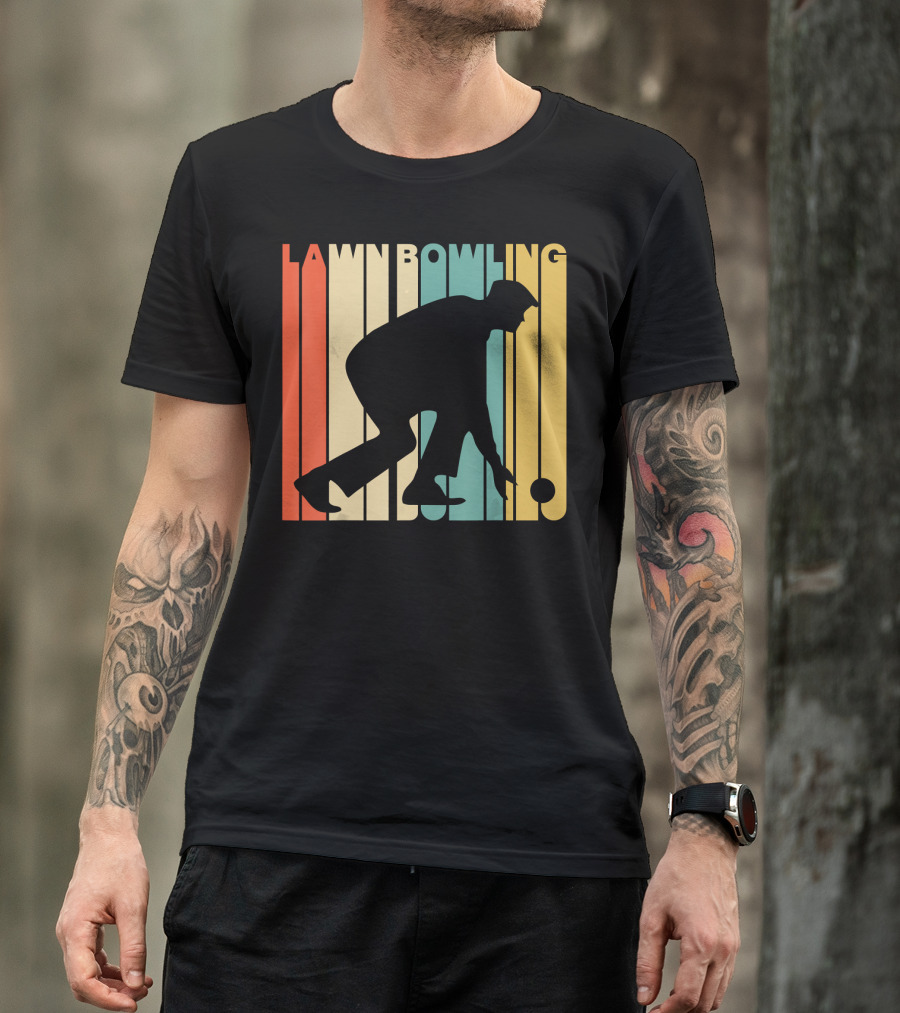 Vintage Lawn Bowling Silhouette Retro Stripes T-Shirt