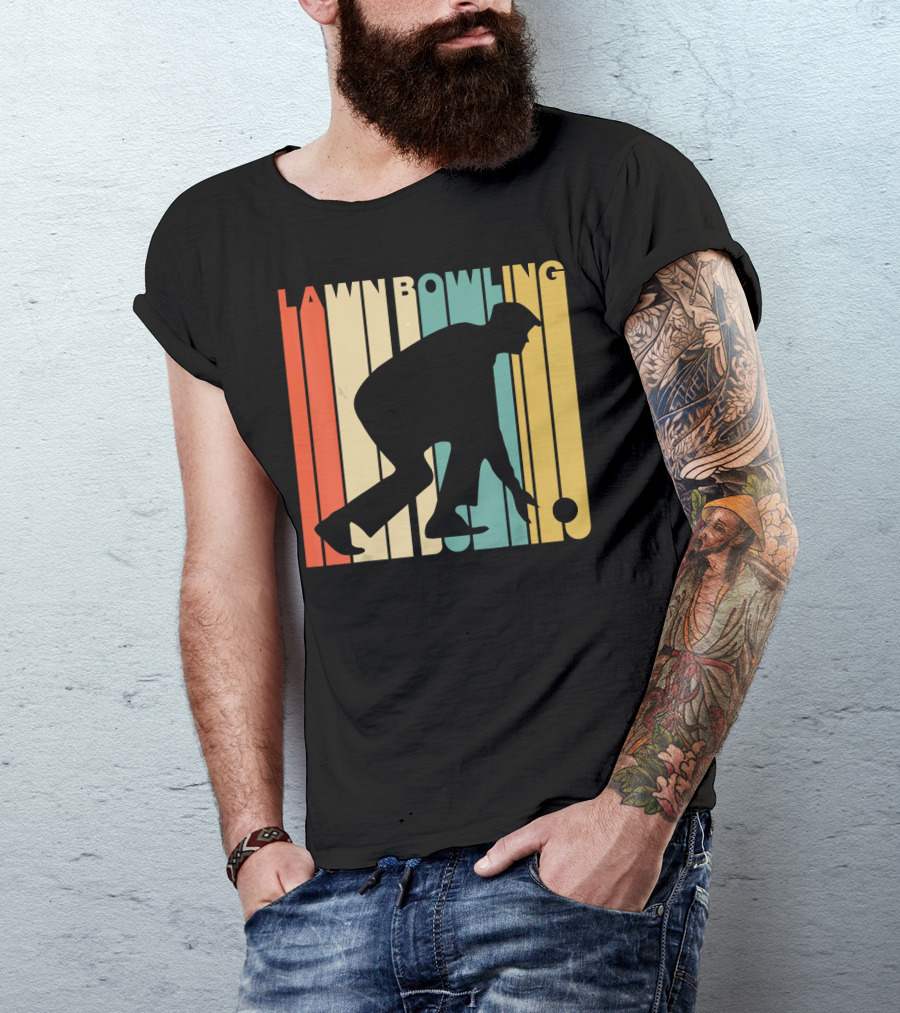 Vintage Lawn Bowling Silhouette Retro Stripes T-Shirt