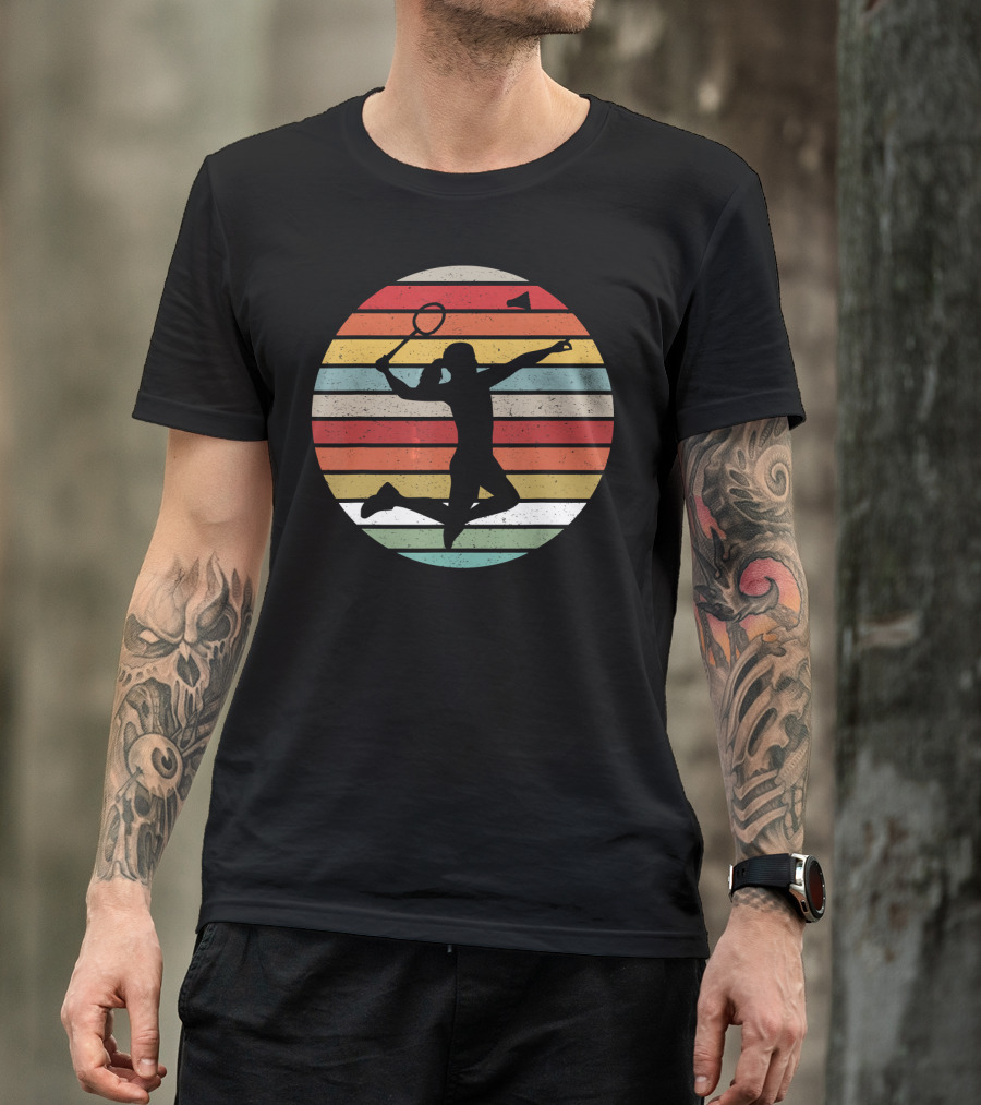 Vintage Sunset Badminton Silhouette Lovers T-Shirt