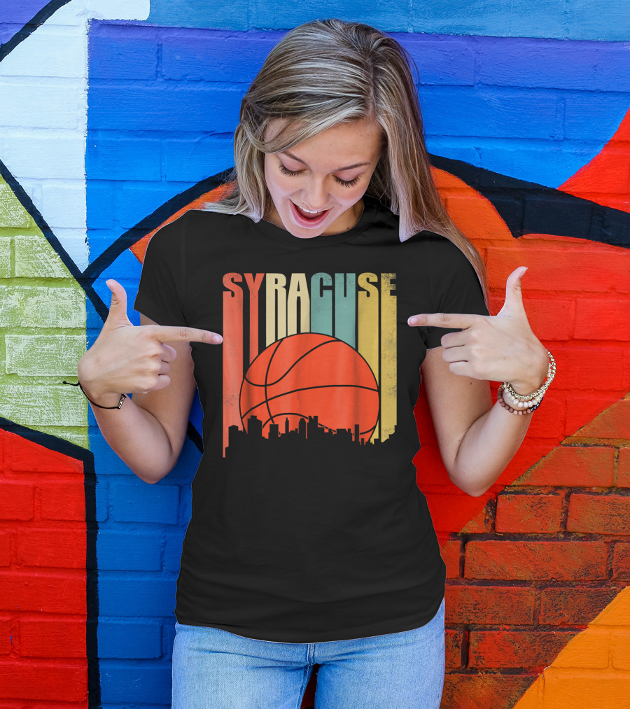 Syracuse New York Vintage City Skyline Basketball T-Shirt