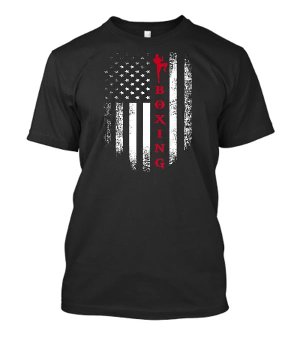 Vintage USA Flag Black And White With Red Boxing Kick Martial Arts T-Shirt