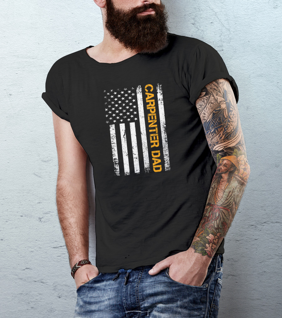 Vintage USA Carpenter Dad American Flag Woodworking T-Shirt