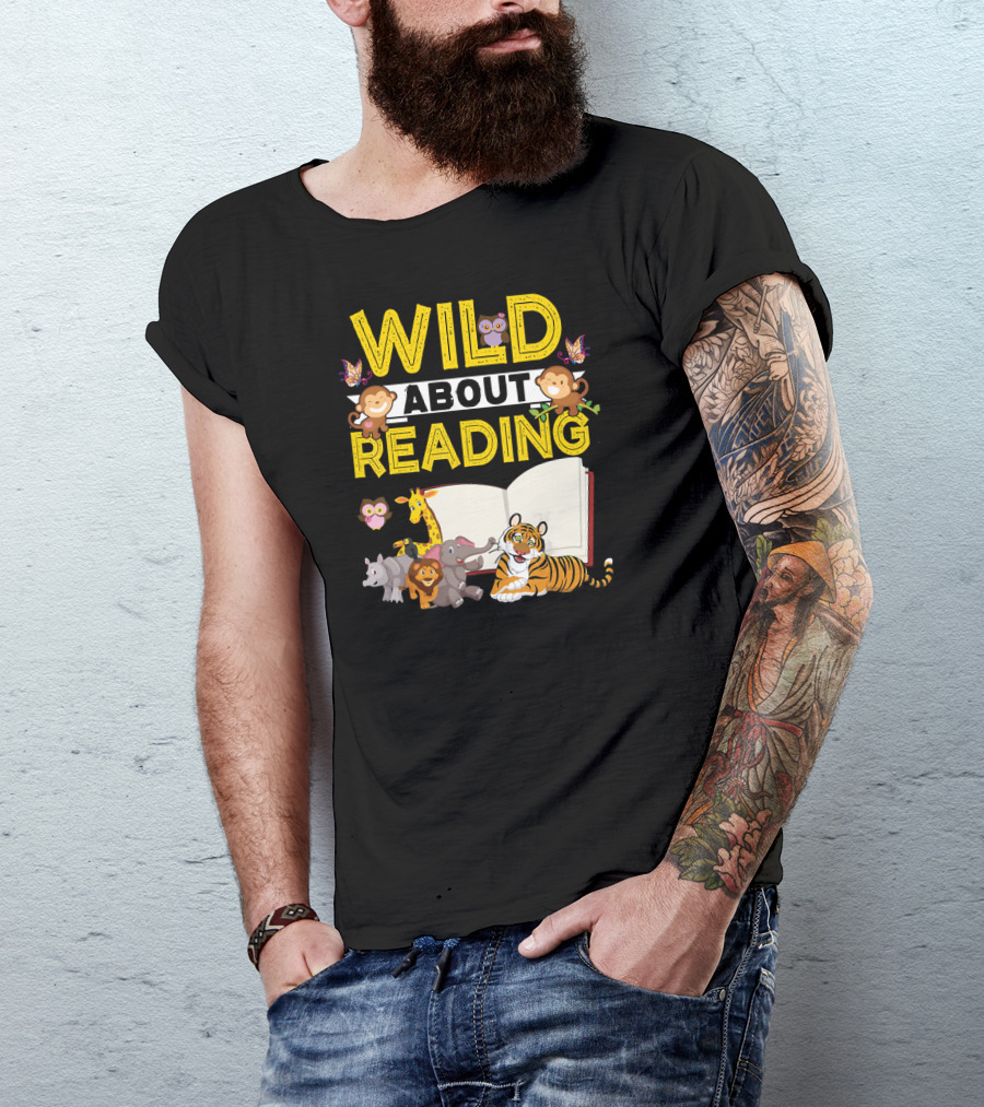 Wild About Reading Back To School Jungle Safari Animals Kids Book T-Shirt