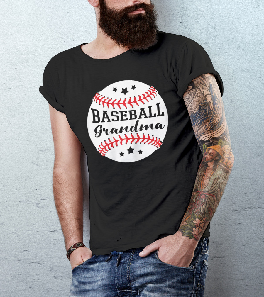 Baseball Grandma Star Pattern Ball Stitching T-Shirt