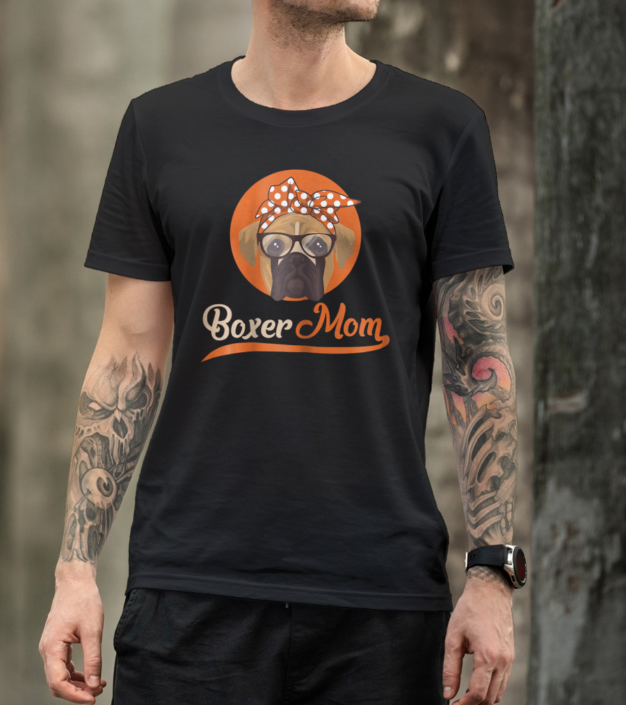 Boxer Mom With Glasses And Polka Dot Bow T-Shirt