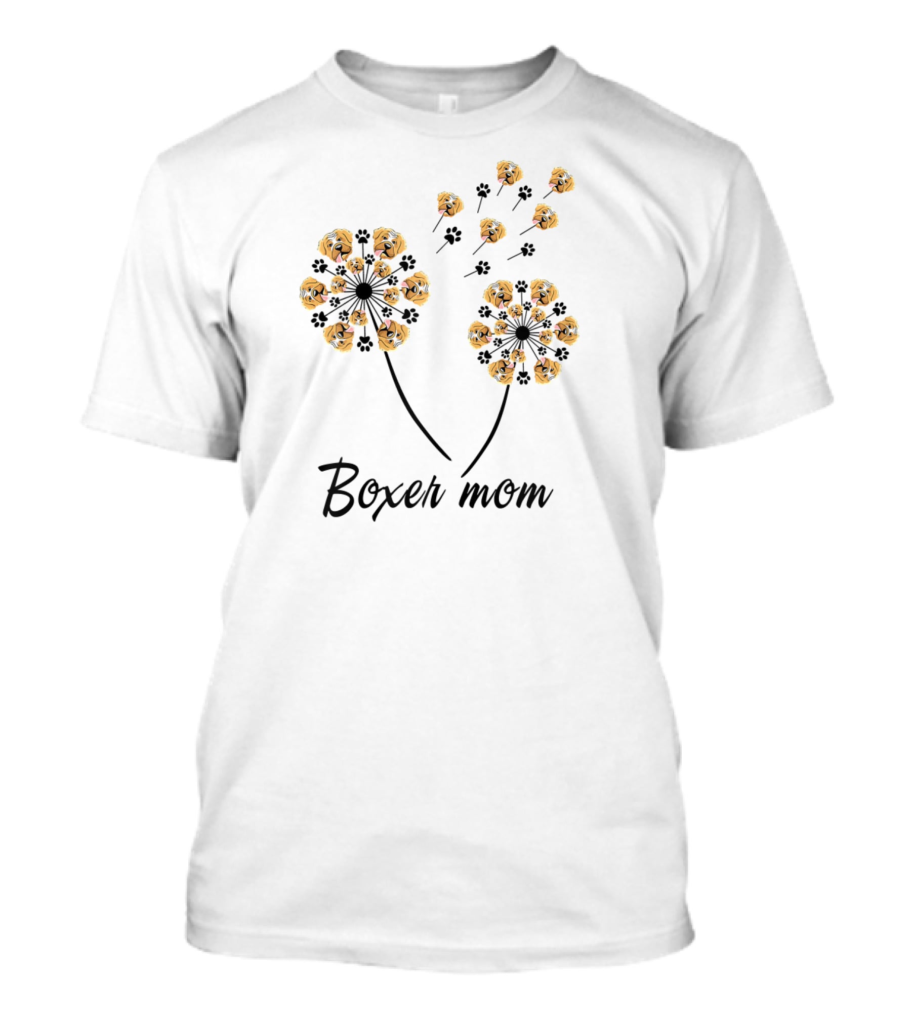 Boxer Mom Dandelion Paw Print Dog Faces T-Shirt