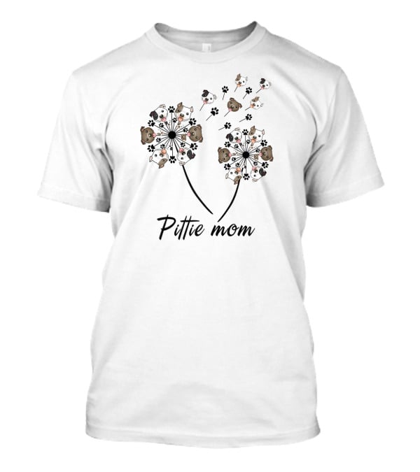 Pittie Mom Dandelion Flower Dog Paw Pit Bull T-Shirt