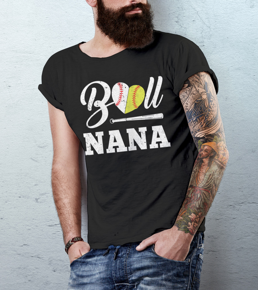 Ball Nana Heart Softball Baseball Bat T-Shirt