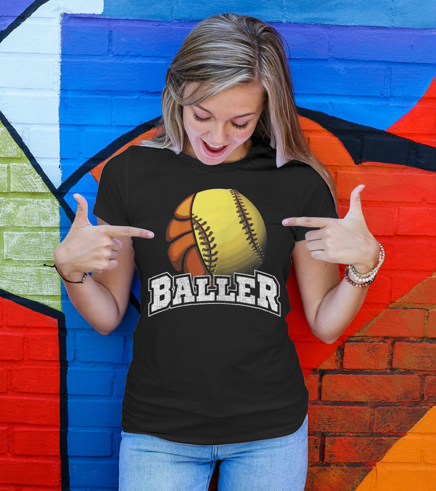 Baller Funny Girls Softball Basketball Combo T-Shirt