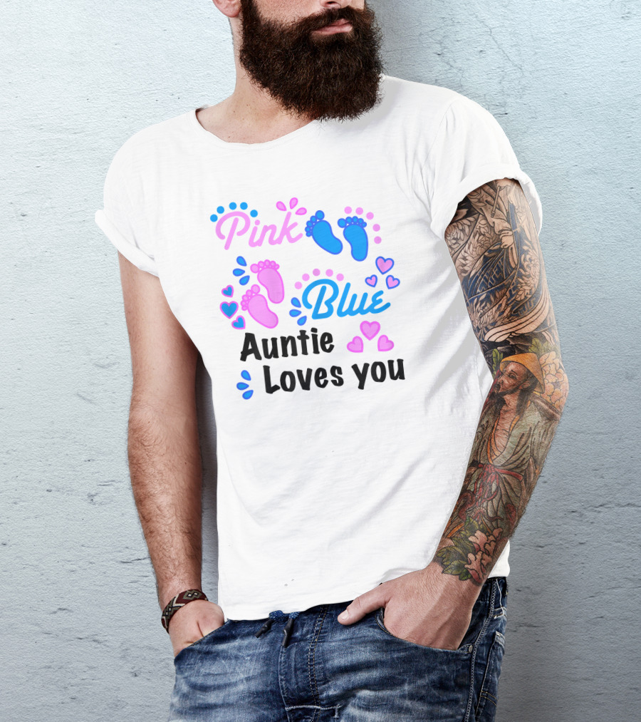 Pink Blue Auntie Loves You Gender Reveal Party Supplies T-Shirt