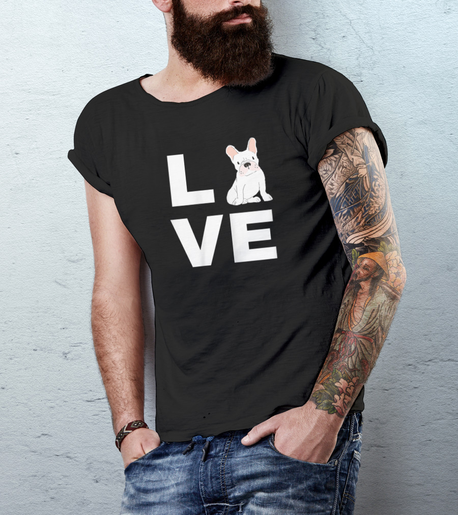Love My Frenchie French Bulldog LVE With Cute Dog Image T-Shirt