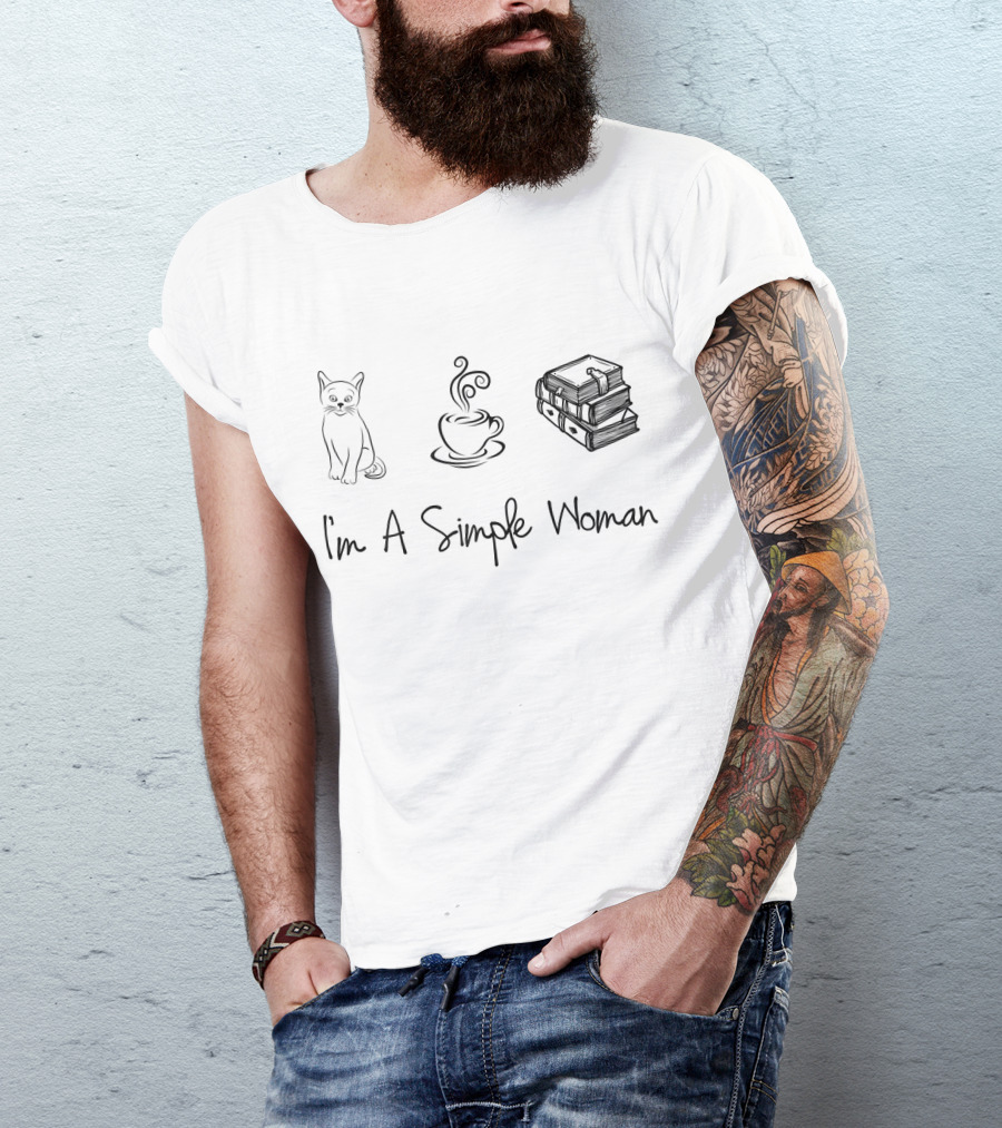I'm A Simple Woman Cute Cat Coffee Books T-Shirt