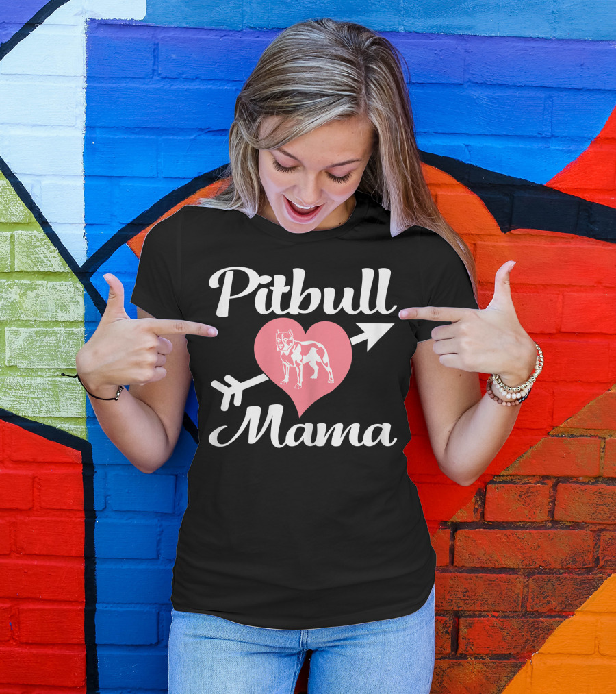 Pitbull Mama Heart With Arrow Pit Bull Lover T-Shirt