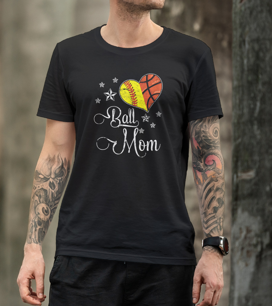 Proud Softball Basketball Ball Mom Star Heart T-Shirt
