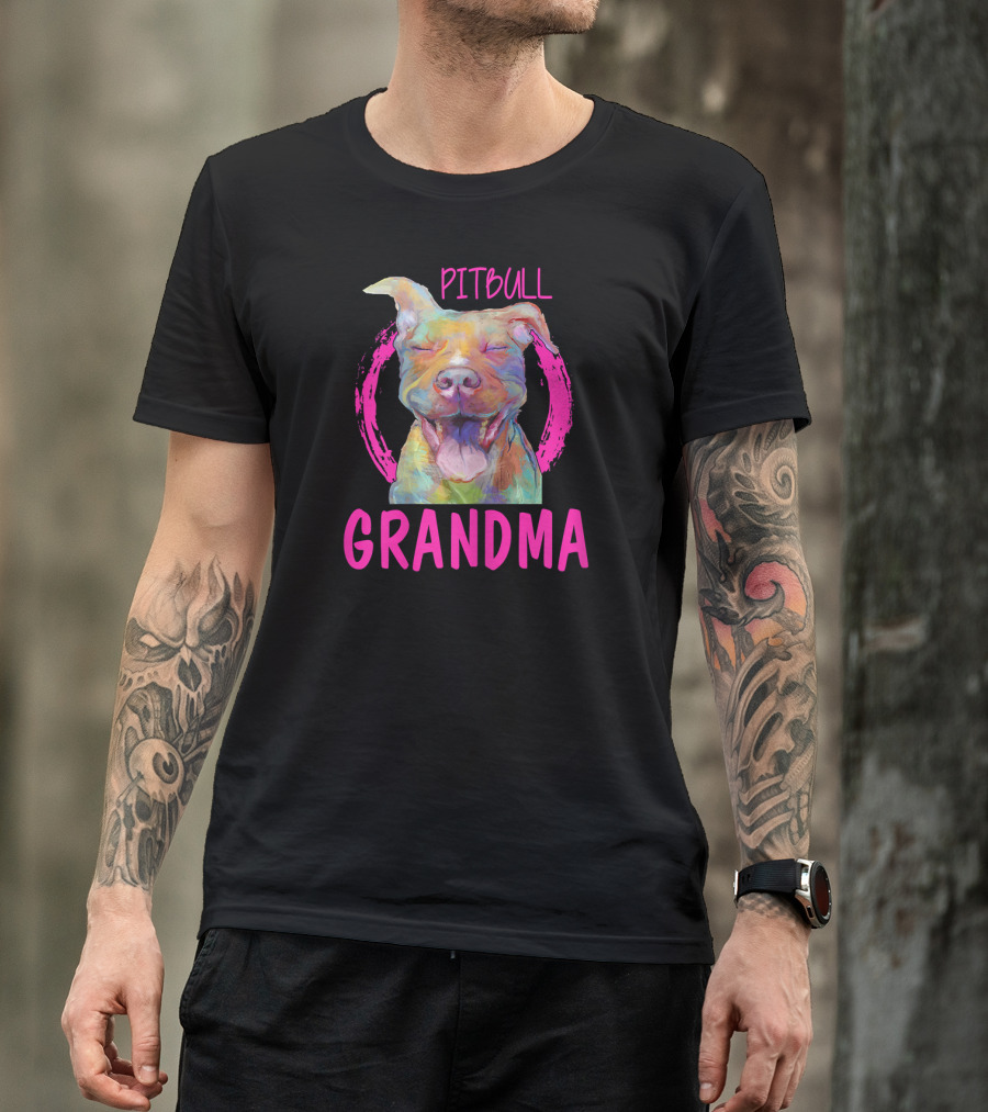 Pitbull Grandma Colorful Happy Dog T-Shirt
