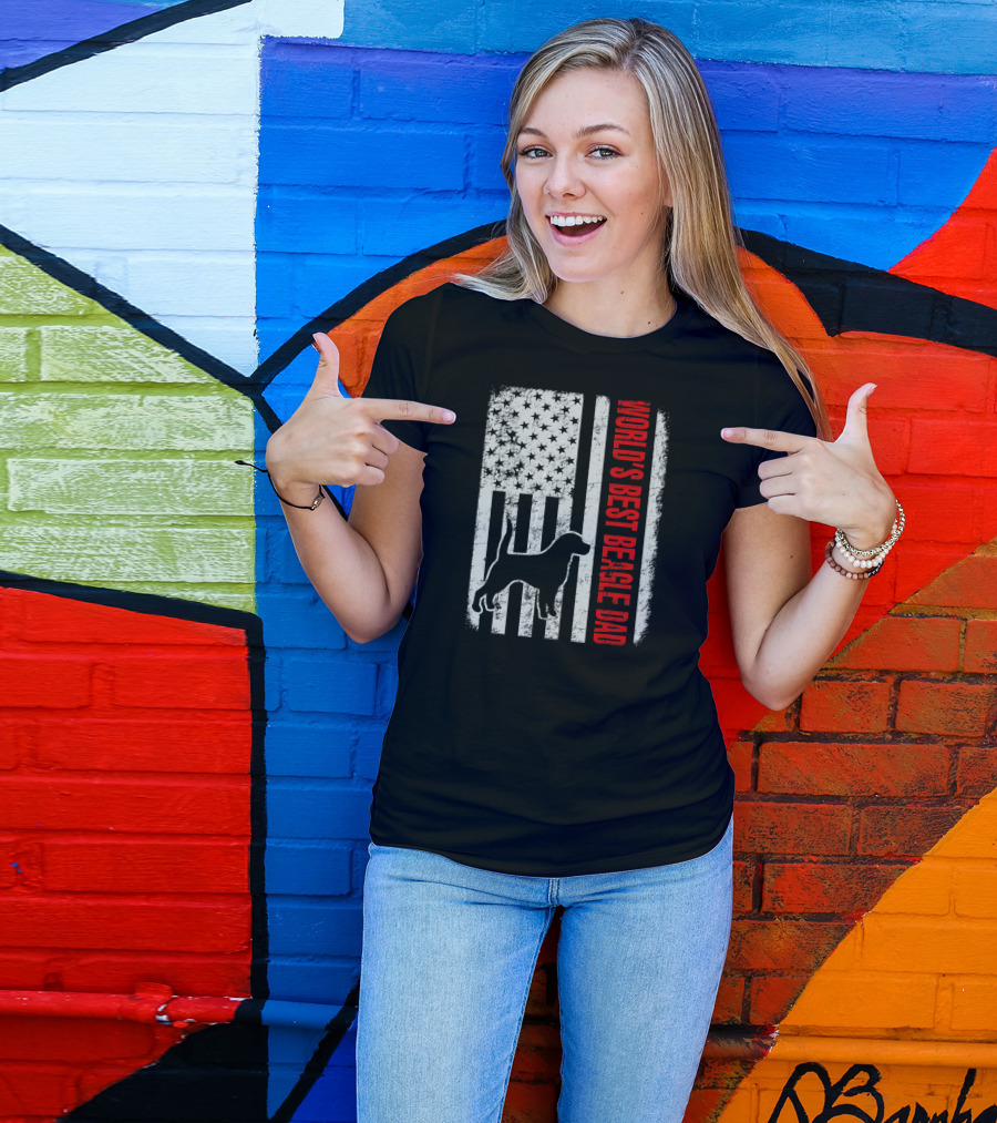 World's Best Beagle Dad American Flag Patriotic Canine T-Shirt