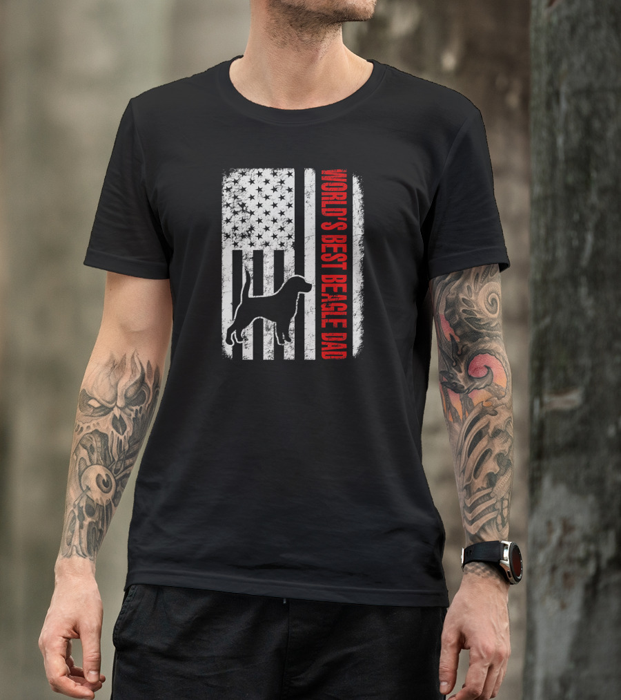 World's Best Beagle Dad American Flag Patriotic Canine T-Shirt