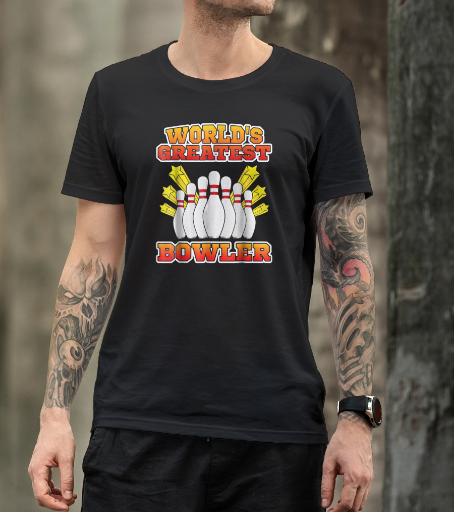 World's Greatest Bowler With Bowling Pins And Stars T-Shirt